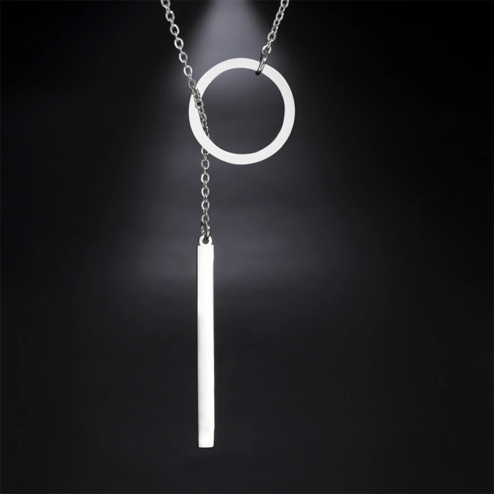 

Amaxer Lover's Simple Long Stick Pendant Stainless Steel Necklace For Women Metal Chain Strip Choker Jewelry Gift