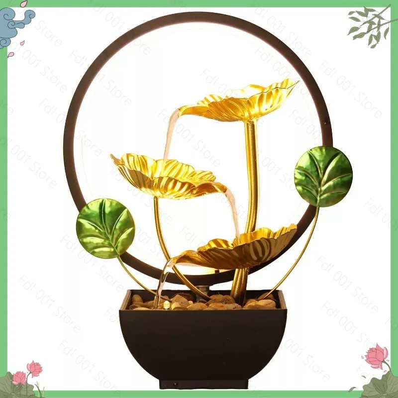 2026 New LED Light Ring Water Fountain Tabletop Decor Flowing Water Features for Living Rooms