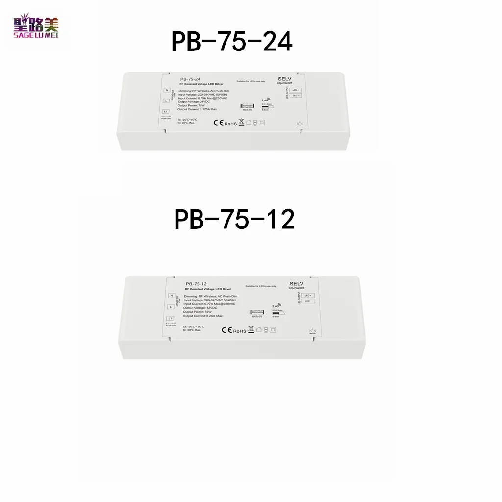 

AC220V 75W 12V RF Dimmable LED Driver RF Constant Voltage DC24V LED Transformer Power Supply For Single Color LED Strip Lighting