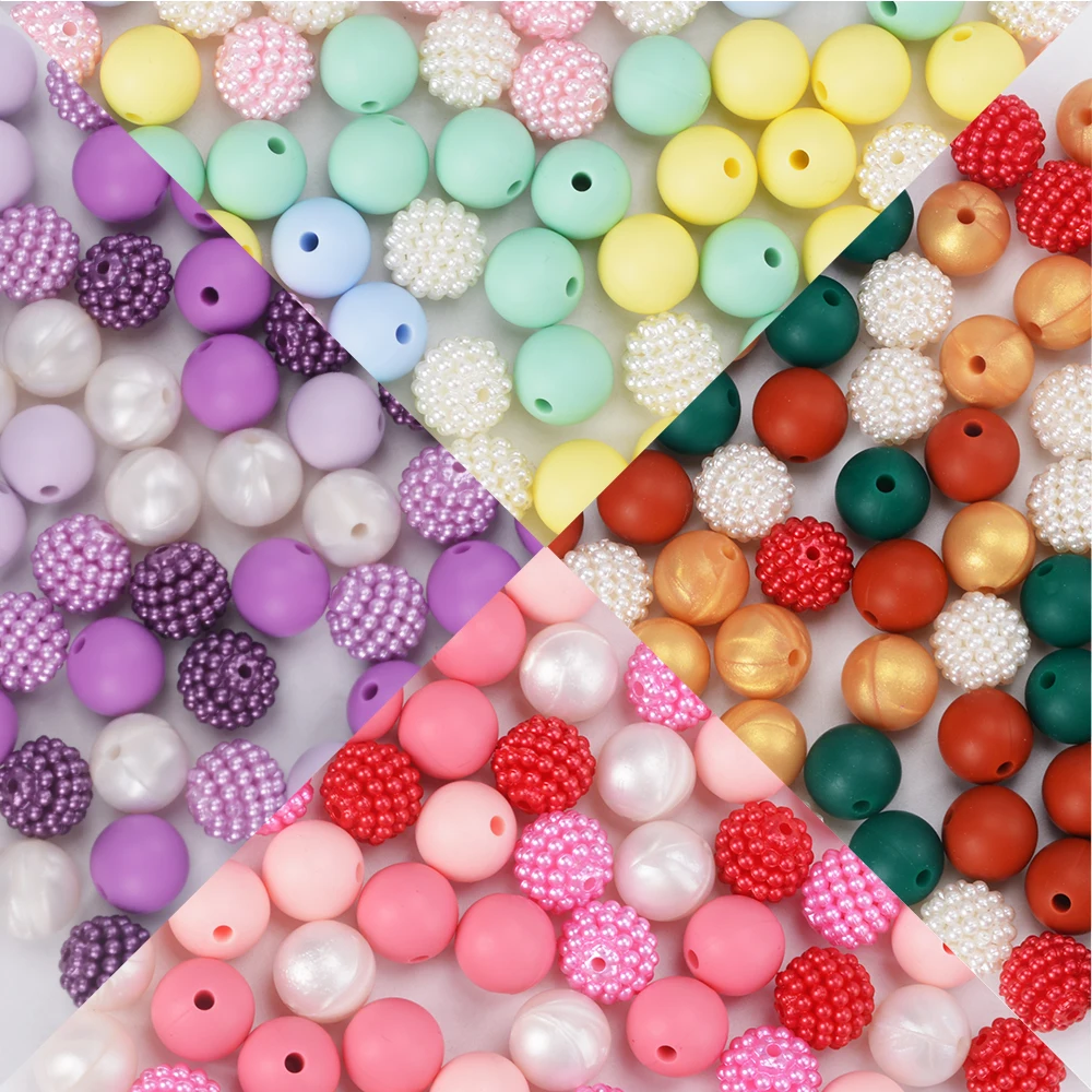 LOFCA 100pcs/ acrylic Bayberry beads Round loose silicone beads Silicone necklace Silicone teething necklace silicone beads