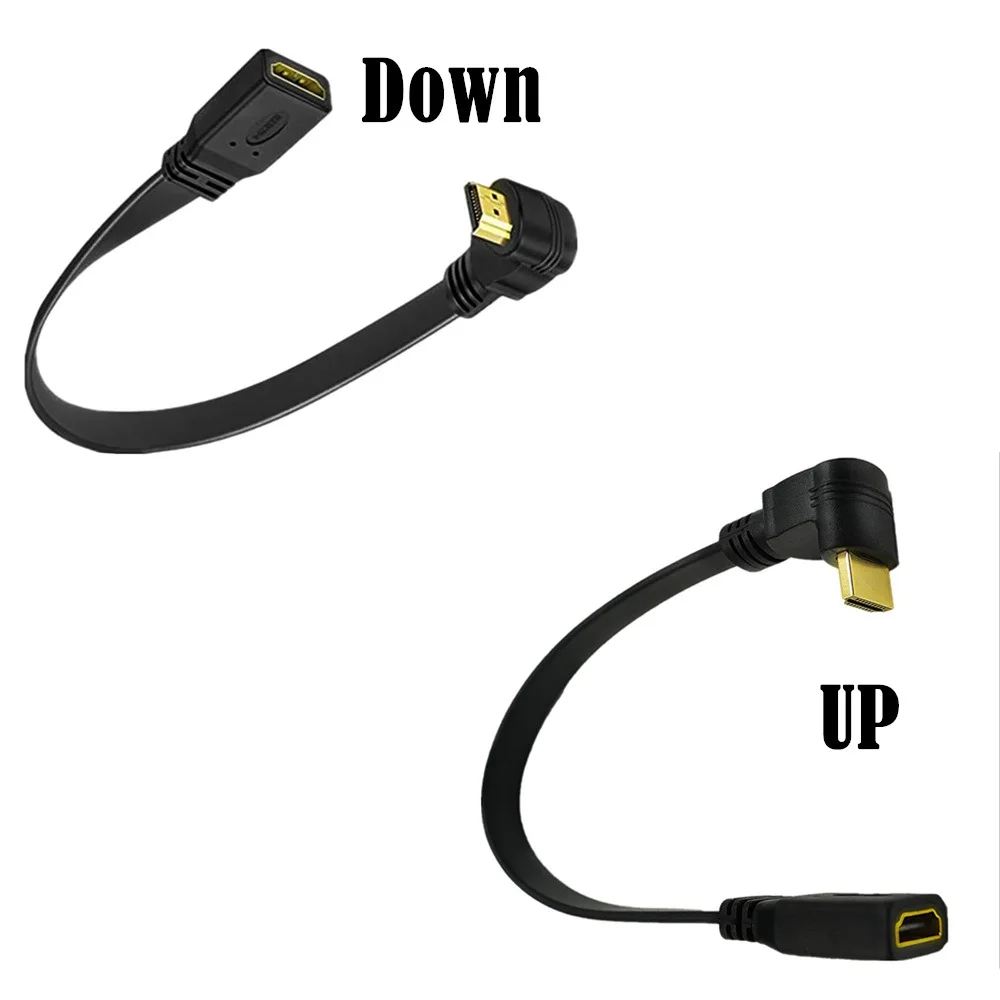 1FT شقة ضئيلة عالية السرعة HDMI تمديد كابل أنثى إلى ذكر 90 درجة أسفل/أعلى زاوية الحبل AM/AF