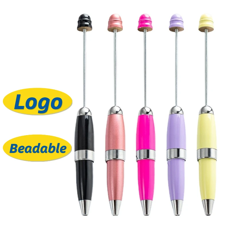 10pcs Metal Ballpoint Pen Office Student Beadable Pen Set Advertising Gift Custom Logo DIY Beaded Pen Kids School Supplies