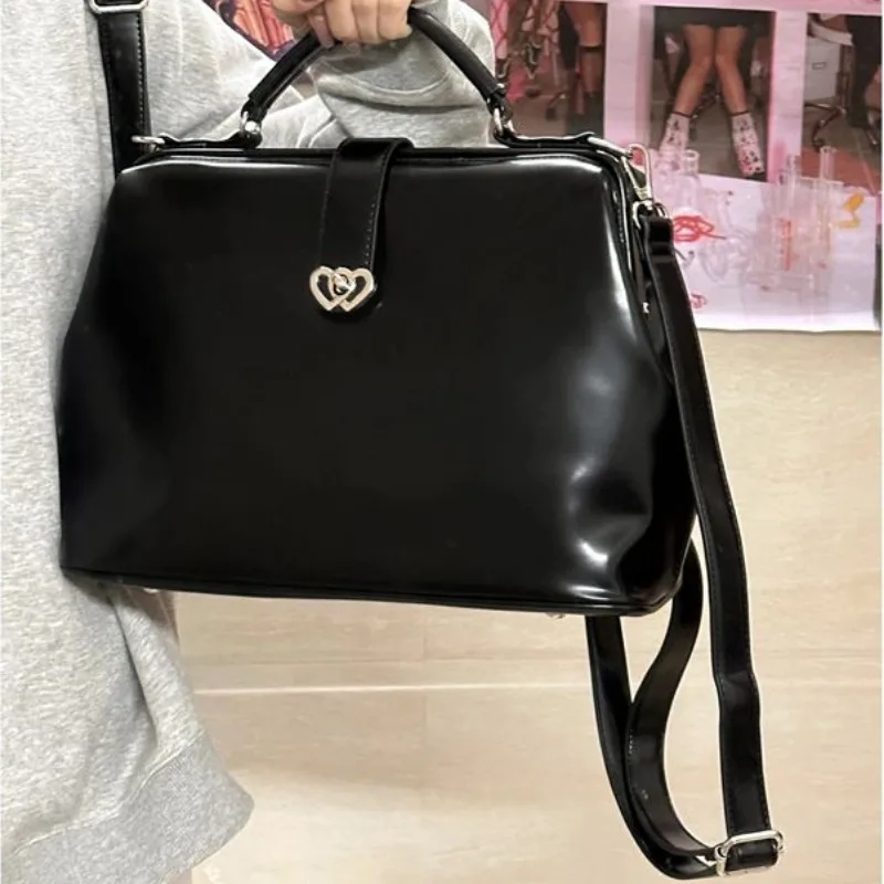 New Popular Y2K Bags for Women Simple Solid PU Backpacks Sweet Chic Heart Design School Bag Office Lady Crossbody Bag