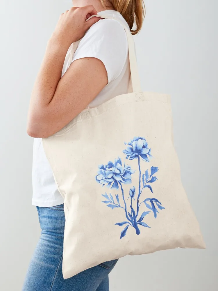 Peony in Elegant blue Tote Bag the tote bag tote bag Canvas stote shopper bags