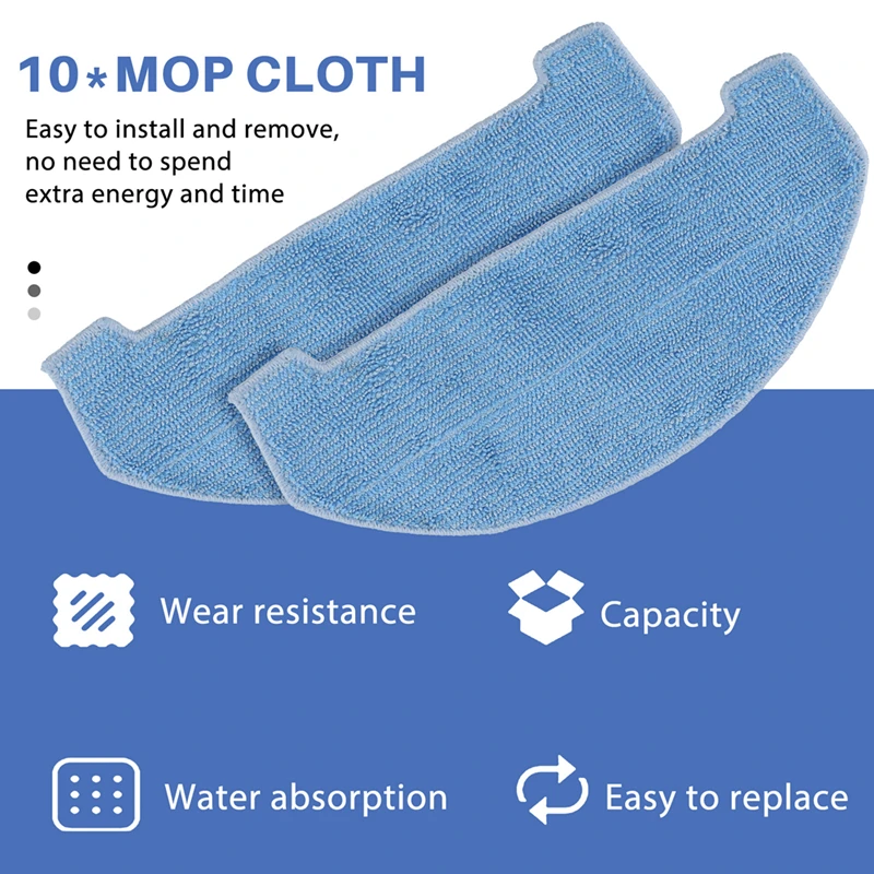 For ILIFE A20 T20s / Polaris PVCR 3600 / G2 0926W / G2 0726W / G2 1226 Parts Accessories Filter Side Brush Mop Cloth