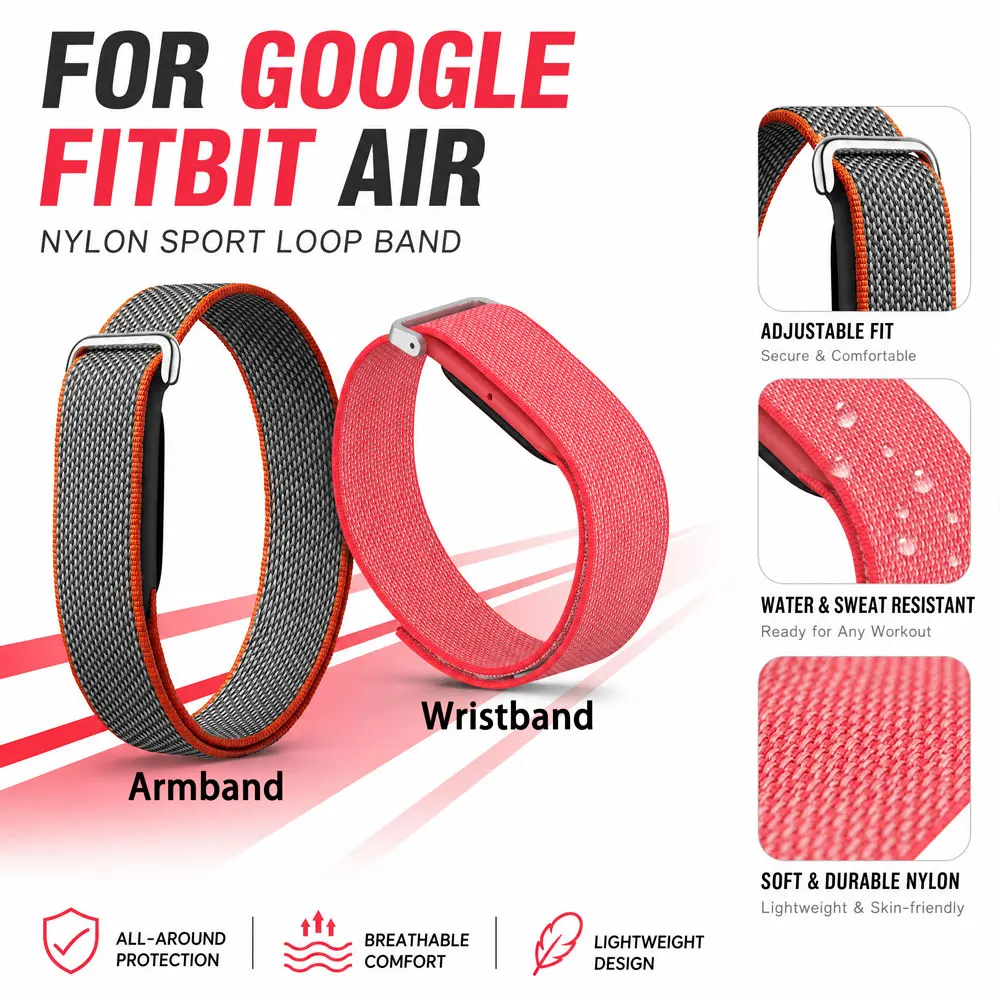 Nylon Woven Biceps for Google Fitbit Air Wrisband Fitness Tracker Breathable Adjustable Soft Armband for Google Fitbit Air Strap