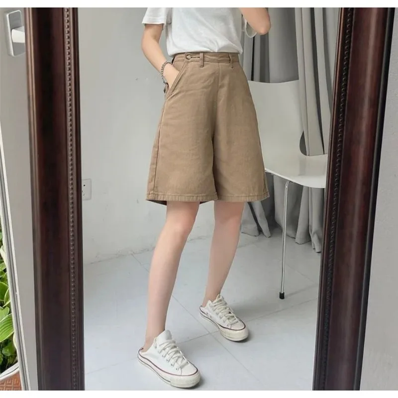 Women Summer Thin High Waist Cargo Shorts Oblique Zipper Design Straight Loose Slim Fit Five Point Casual Mid Length Pants