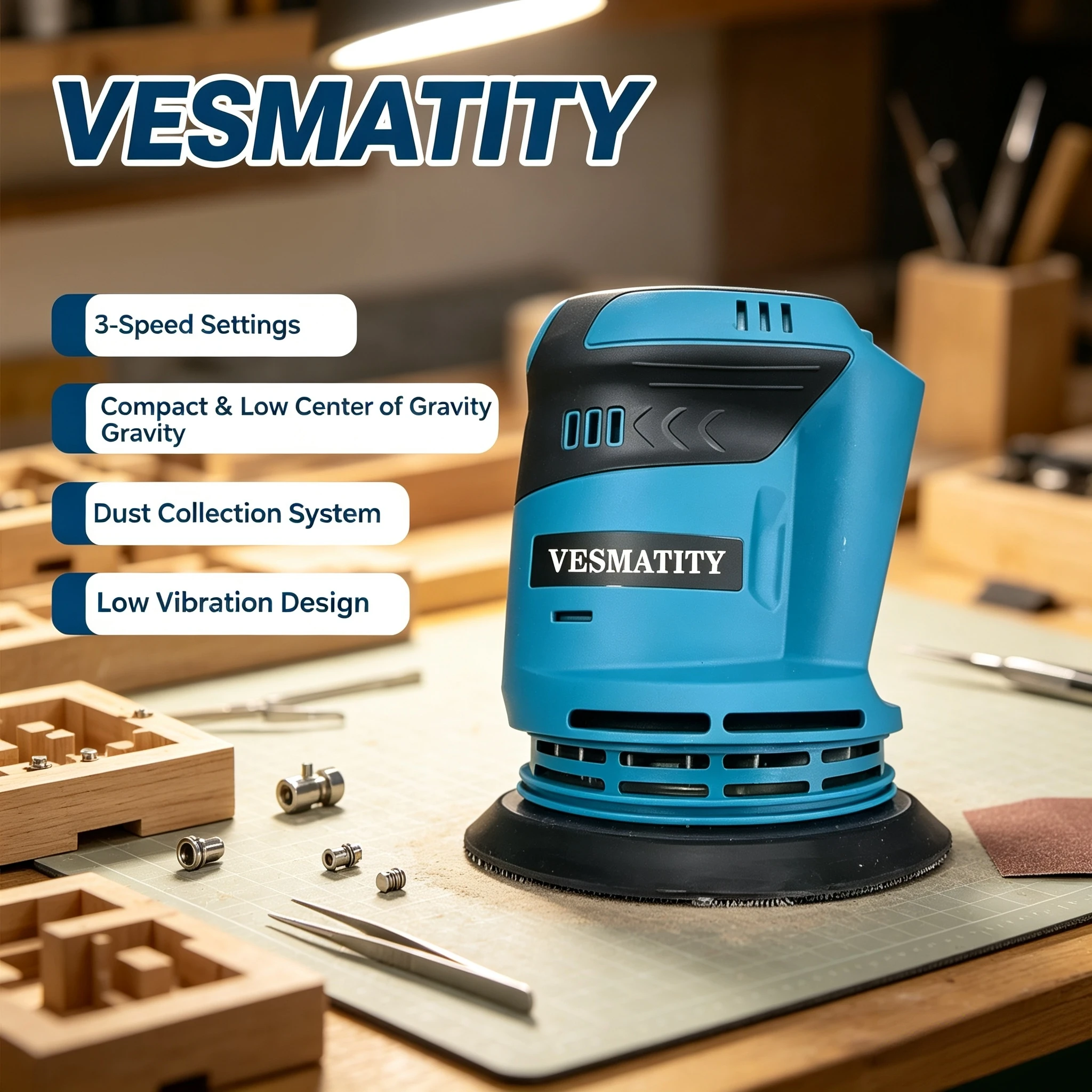Vesmatity DBO180Z 125mm 3 Speed Brushless Random Orbit Sander Cordless Polishing Tool for 18V 20V Battery Max Pro