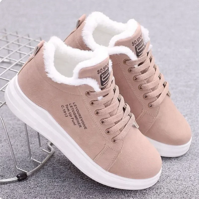 New Women\'s Pu Leather Snow Boots Female Boots Cotton Shoes Winter Velvet Upper Soled Warm Snow Woman Cotton Casual Boots