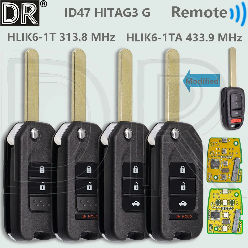 

DR модифицированный OEM/AFM ID47 чип PCB HLIK6-1T HLIK6-1TA флип-ключ автомобиля для Honda Accord City CR-V Civic Jazz XR-V HR-V FRV Vezel