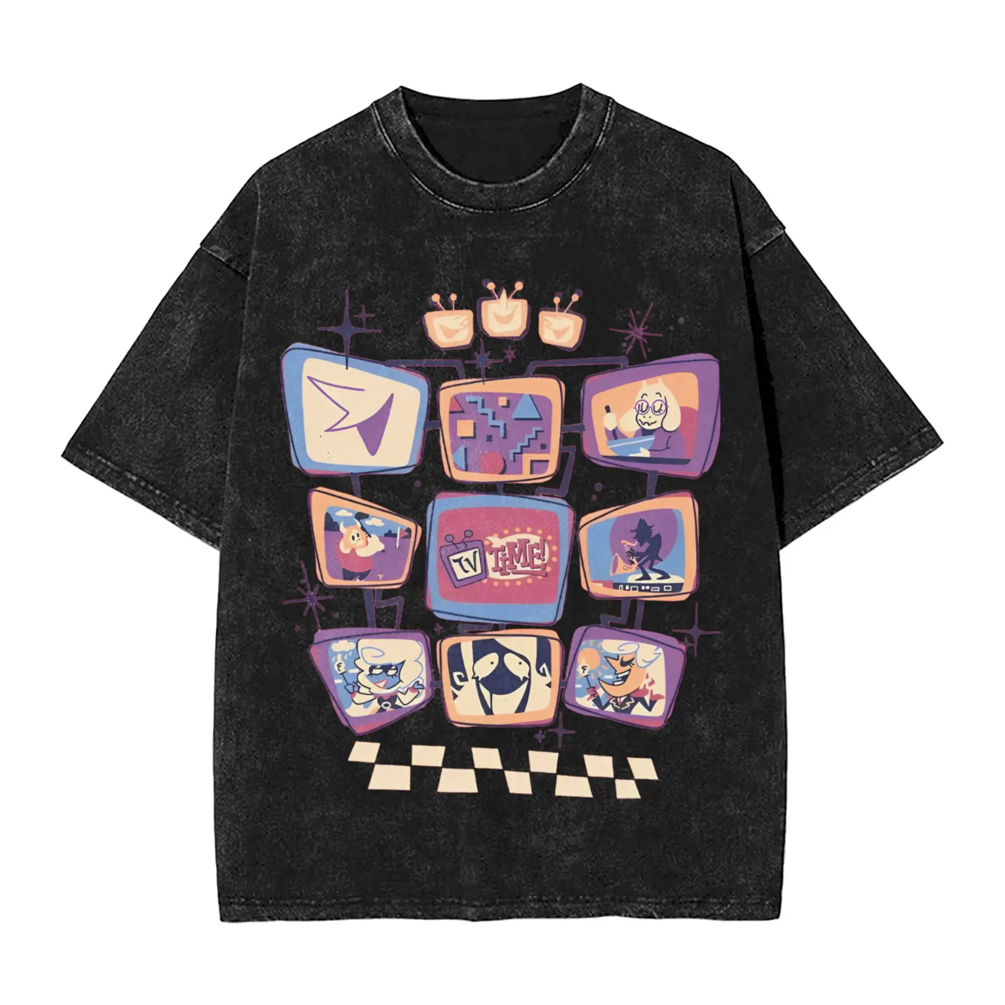It's TV Time! T Shirts Hip Hop Washed Oversize T-Shirt Tenna Deltarune Novelty for Men Women Tops Streetwear Summer Tops Tees