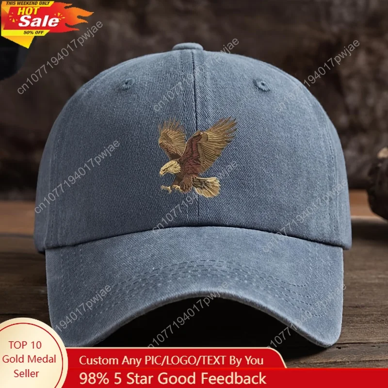 Men's Adjustable Eagle Print Baseball Cap, Stylish Dark Blue Hip Hop Sun Hat | Eagle Design | Durable Headwear