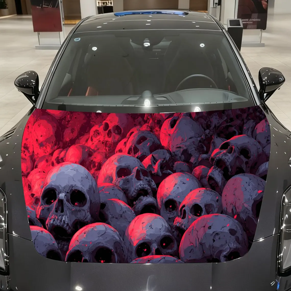 

Chilling Red Skull Pile Auto Cover Sticker, Waterproof and Self-adhesive Auto Hood Decal, Auto Vinyl Wraps, Cool Car Exterior De