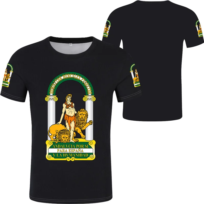 Andalusia Spain Flag Graphic T Shirts for Men 3D Spanish Emblem Print Tee Shirt Malaga Granada Totem Tshirt Womens Clothing Tops view 3