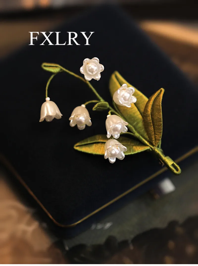 FXLRY Original Handmade Pearl Elegant Lily Of The Valley Flowers Brooch Sweater Pin For Women Jewelry