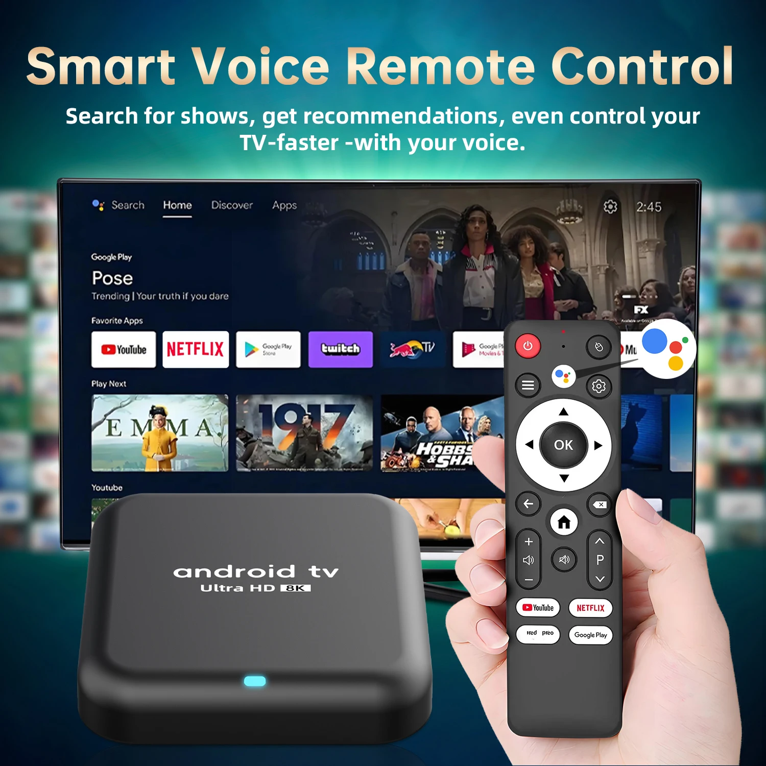 8K Android 14 TV Box RK3518 WiFi 6 BT مشغل الوسائط الذكي التحكم الصوتي Google Play Netflix YouTube Set Top Box المسرح المنزلي