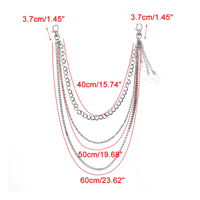 [YU]Metal Gothic Pants Chain Hip Hop Punk 3 Layers Jean Key Wallet Chain Star Women