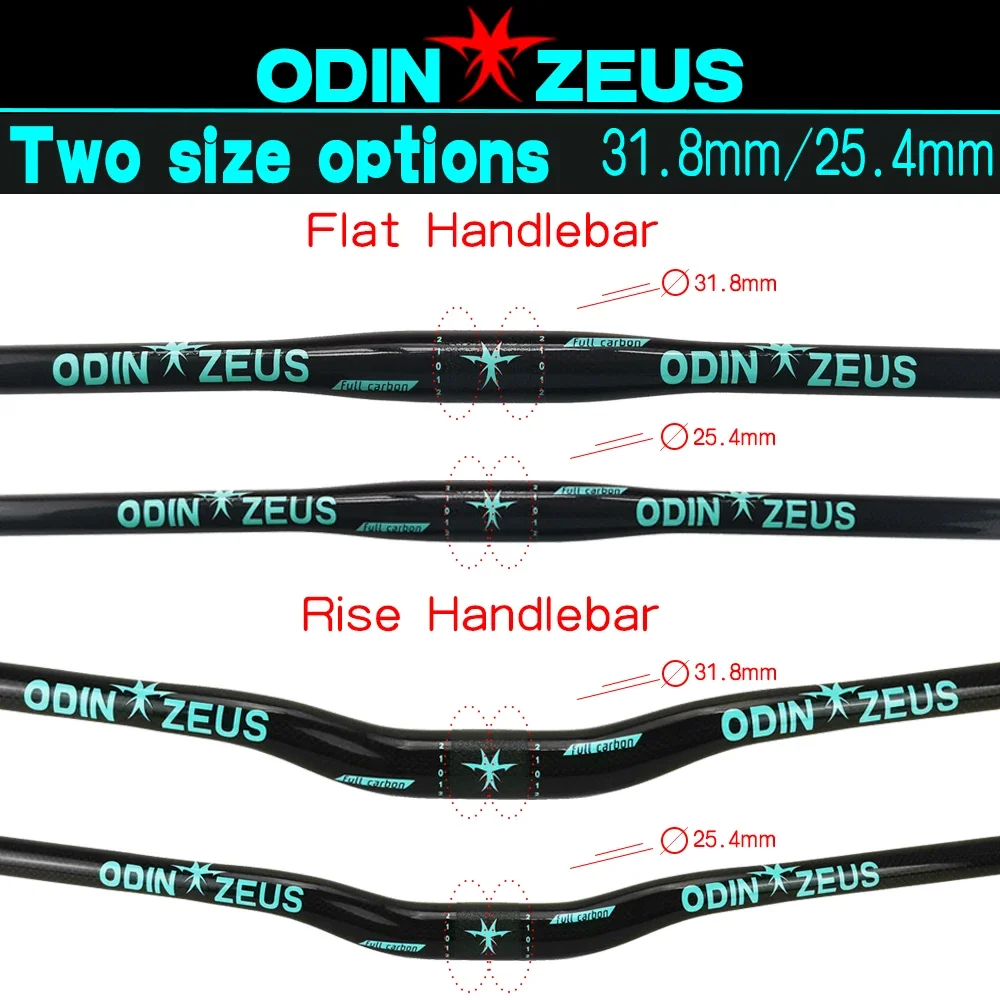 ODINZEUS-Full Carbon Mountain Bicycle Handlebar, Bike Part, Flat, Rise, MTB, New, 25.4mm, 31.8mm x 580-740mm/handlebar