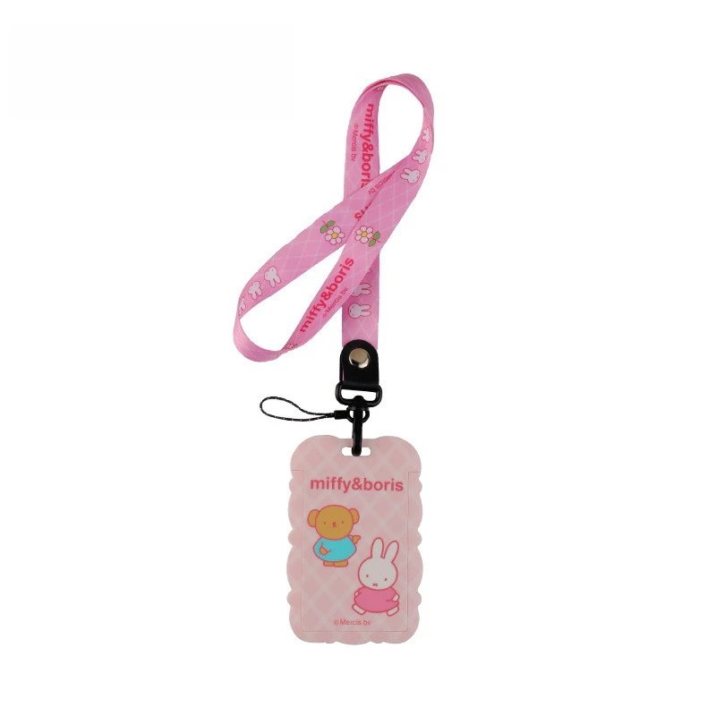 Miffy Anime Peripheral Cartoon Plastic Card Holder Creative Kawaii Girl-Heart Anti-Lost Long Neck Strap ID Card Protective Cover view 5