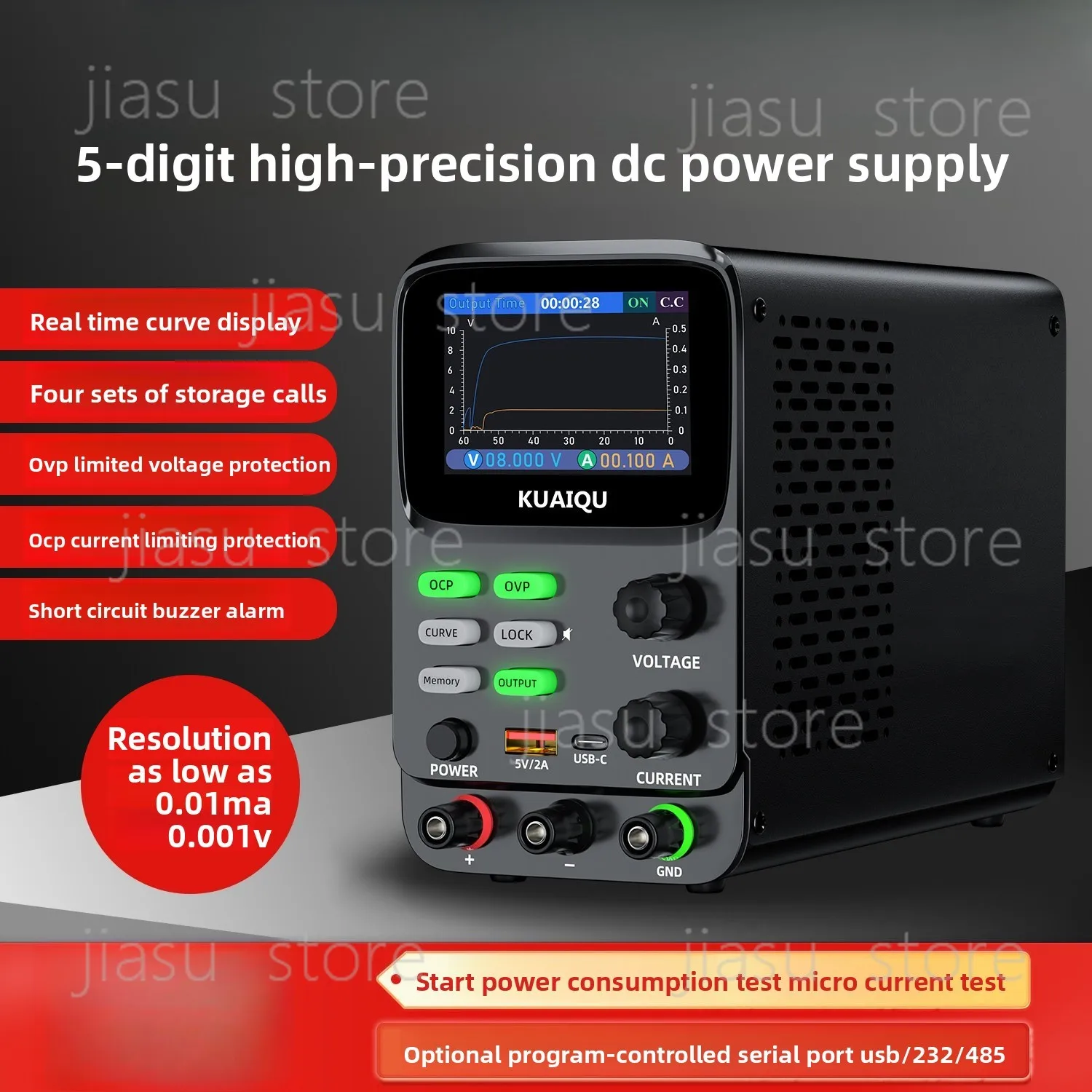 

5 Digit Display Adjustable DC Power Supply, Voltage Current Curve Tester, mA μA High Precision Power Consumption Analyzer