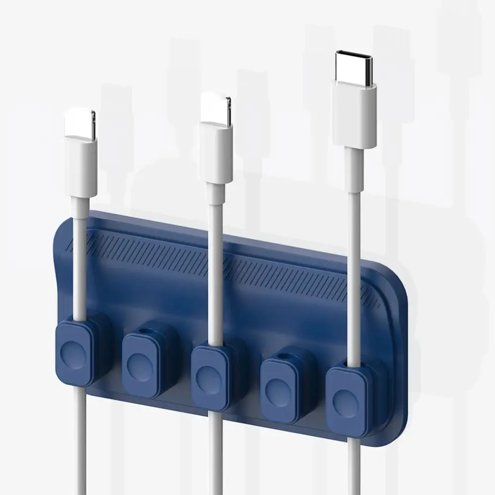 Universal Silicone Magnetic Cable Management 5 Clips Multi-purpose Desk Cable Organizer Self-Adhesive Fixed Cord Winder Row