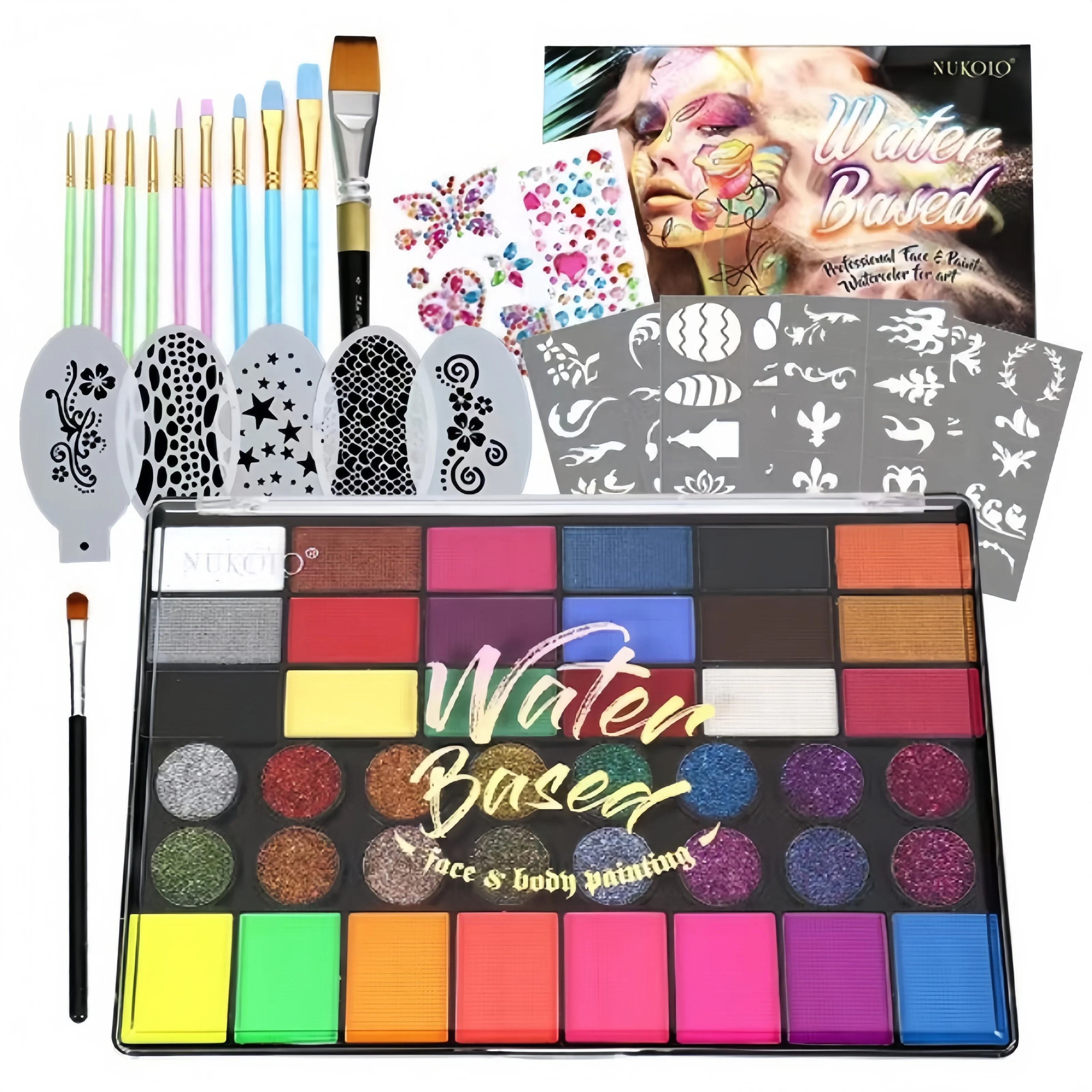 Set di pittura per il corpo umano solubile in acqua da 42 colori, pittura per il viso dei bambini, trucco fai da te per Halloween, Natale