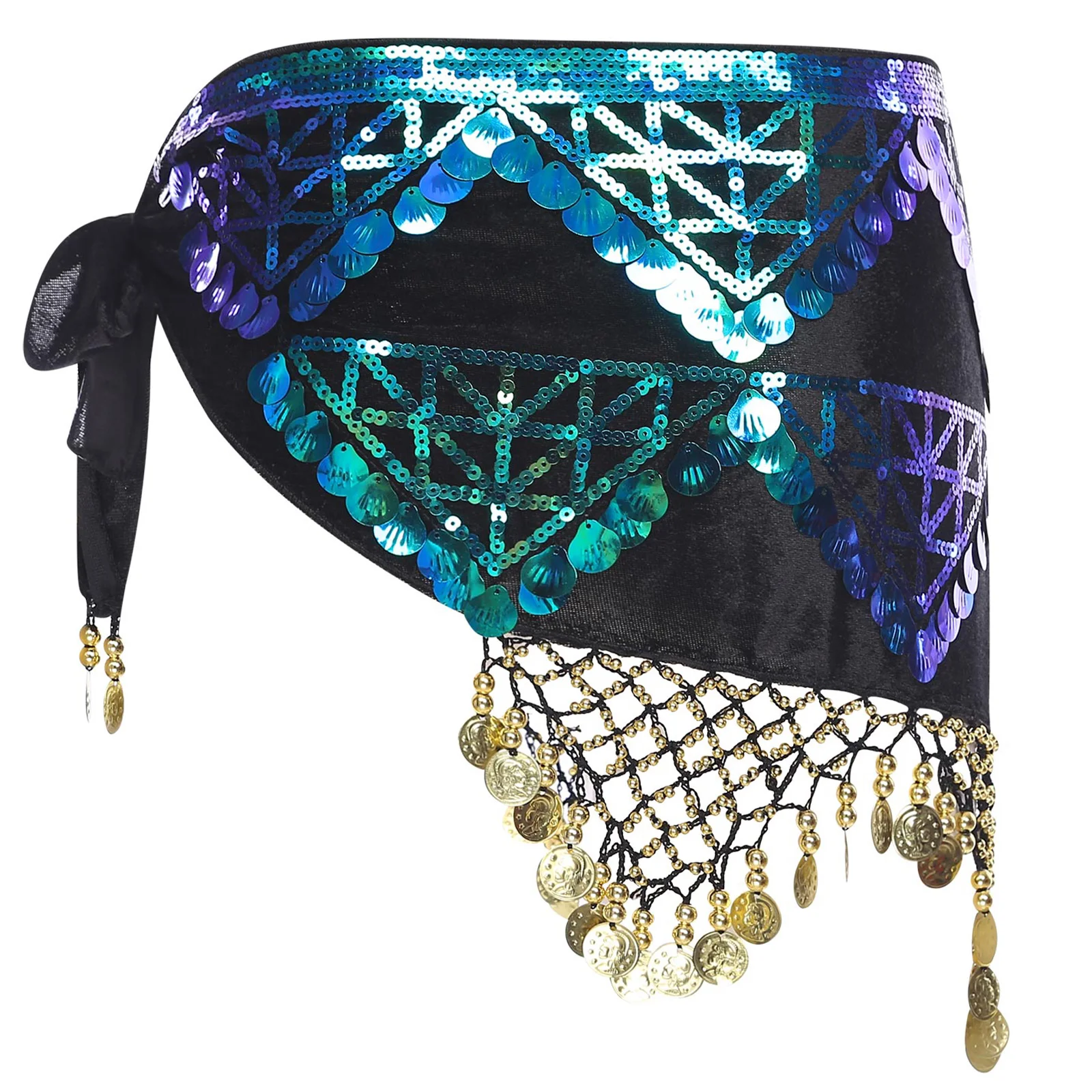 Volwassen dames elegante buikdanskleding pailletten kwastje driehoek sjaal franje wikkelrok voor podium prom volksdansvoorstelling