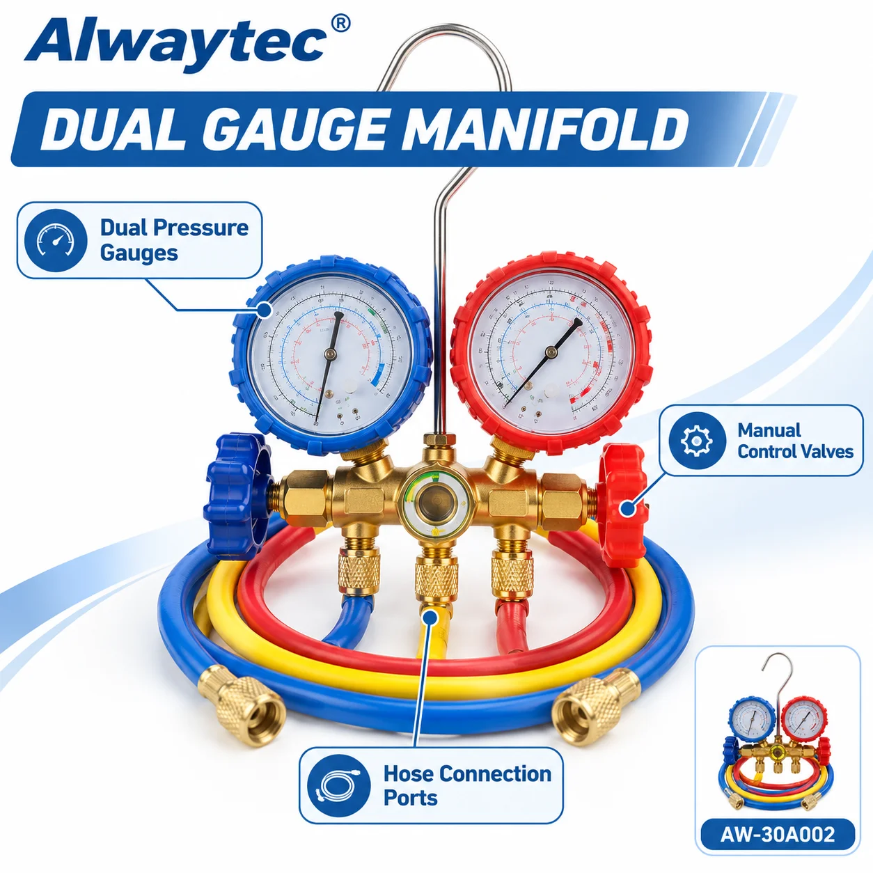 Automotive AC Manifold Gauge Set Refrigerant Charging Tool Kit with Pressure Gauges Hoses and Couplers