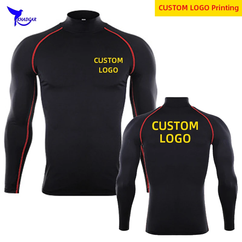 Custom LOGO Men Compression Running T Shirt Fitness Long Sleeve Sport Training Jogging Shirts Gym Sportswear Quick Dry Rashgard