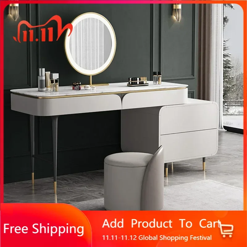 

Nordic Organizer Vanity Table Lights Chair Minimalist Luxury Dressing Table Storage Aesthetic Schmink Tisch Bedroom Furniture