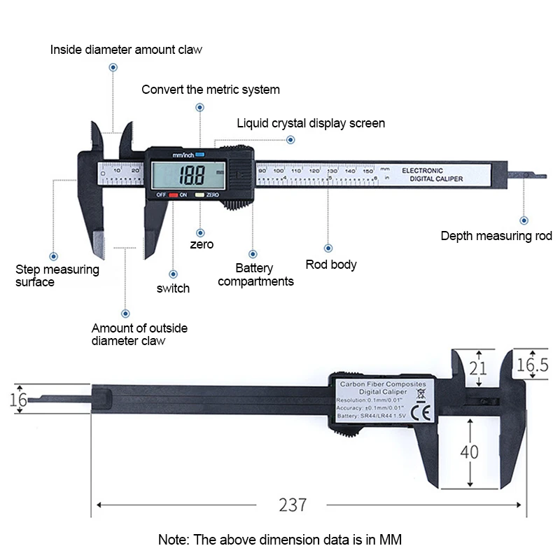 0-150-100mm Digital Caliper Carbon Fiber Vernier Caliper Gauge Micrometer LCD Display Calibrator Ruler Carpentry Measuring Tools