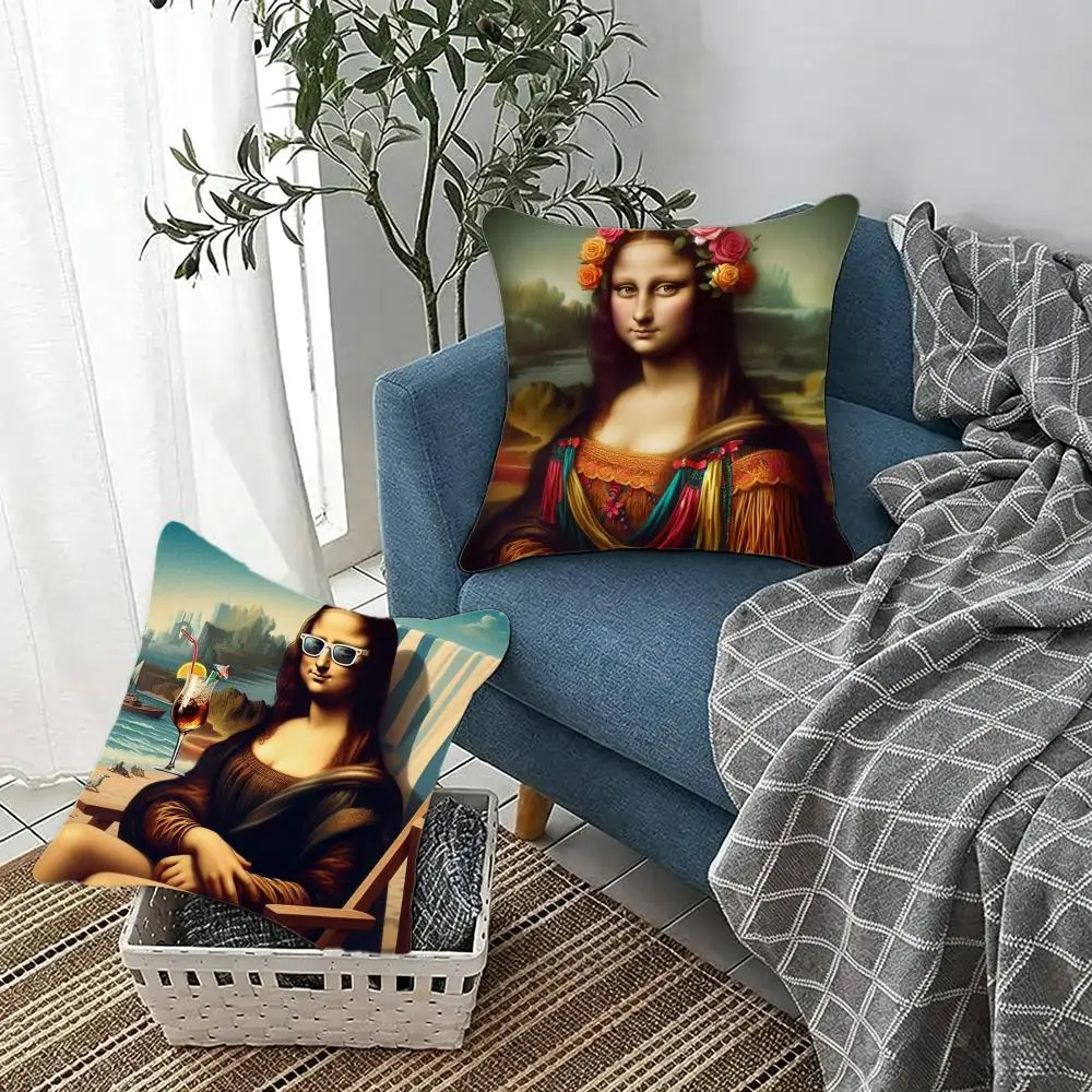 Witty Avant-garde M-Mona Lisa Cushion Cover Fluffy velvet Nordic style plush Living room sofa decorative