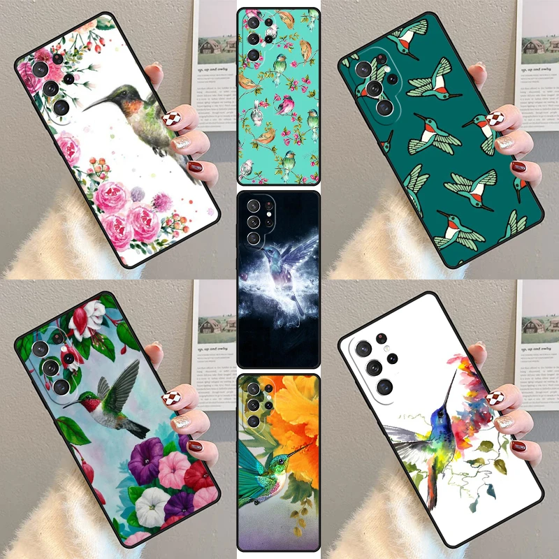 Hummingbird Flowers Phone Case For Samsung Galaxy S23 S21 S20 FE S24 S22 Ultra Note20 S10 S9 S8 Plus Silicone Cover