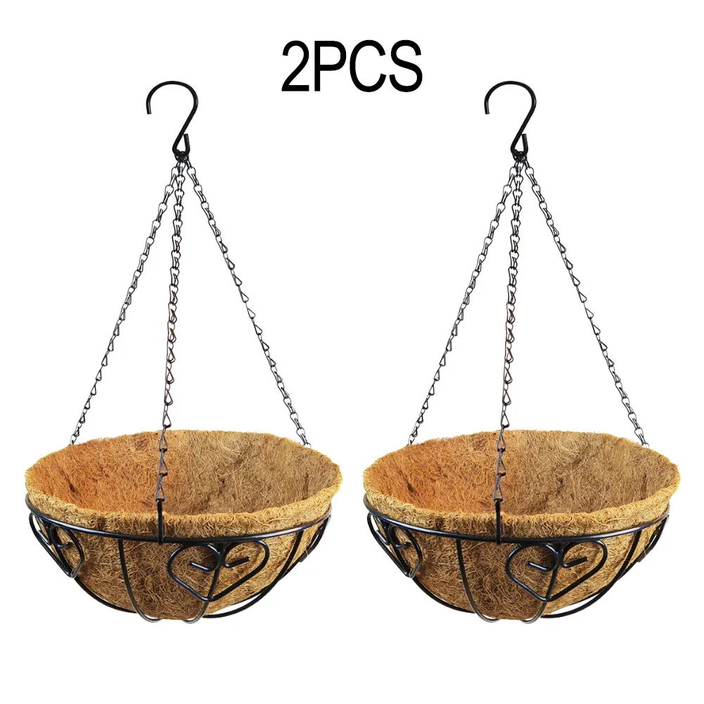 

2Pcs Hanging Flower Pots With Strong Metal Chains Featuring Coconut Fiber Liners For Optimal Plant Growth And Style