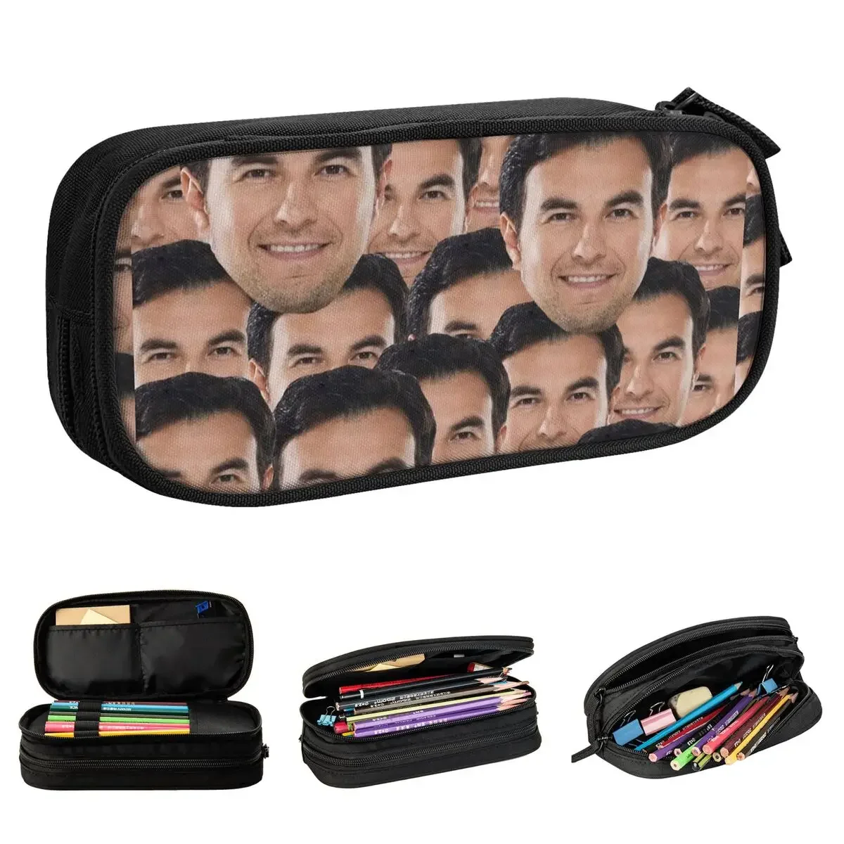 

Cute Sergio Perez Funny Head Pencil Cases Pencilcases Pen Box for Girls Boys Big Capacity Bag School Supplies Gift Accessories