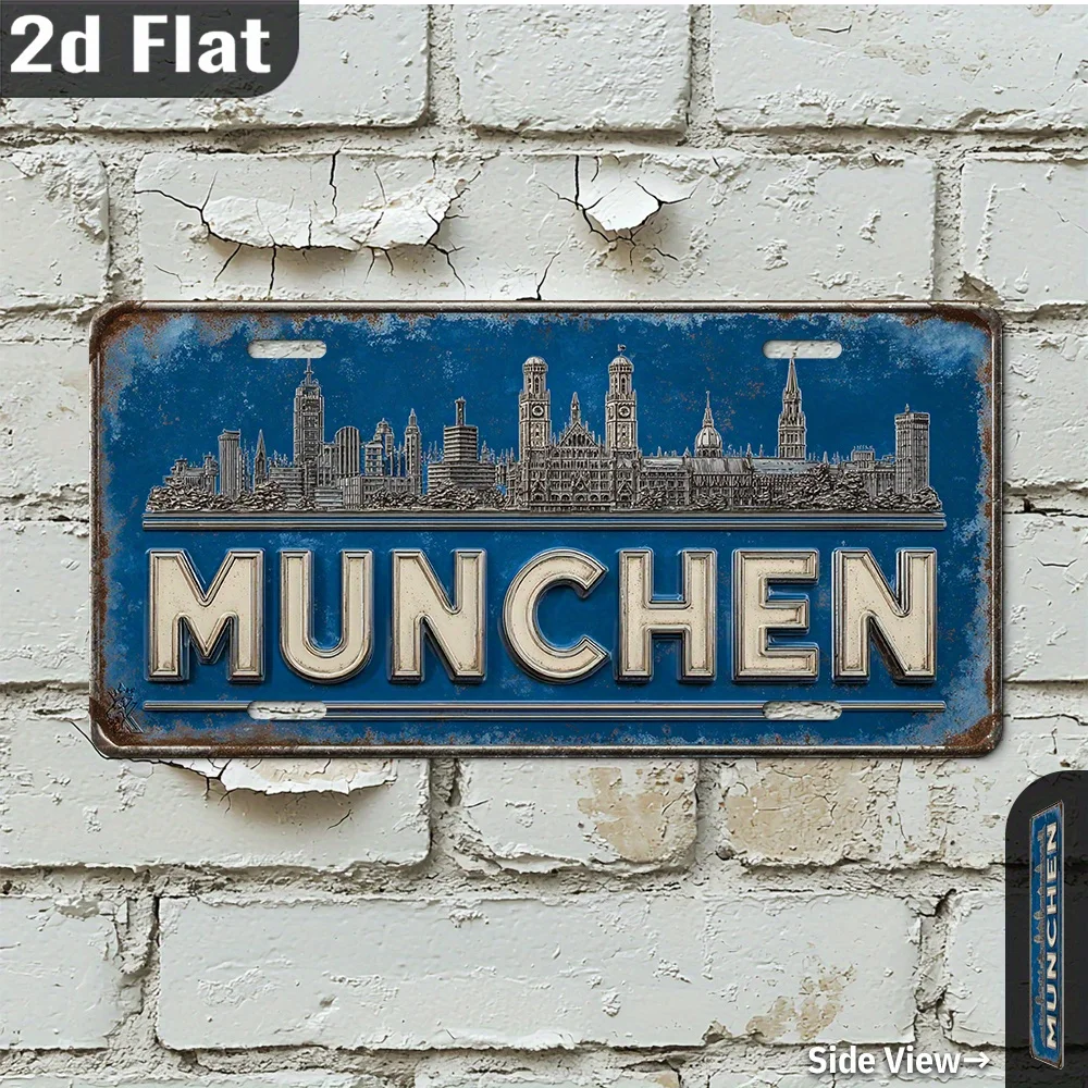Germany License Plate - Retro Bavarian Metal Wall Art Sign, Heavy-Duty Aluminum Plaque (11.9x6 Inches) - Garage, for Man Cave, M