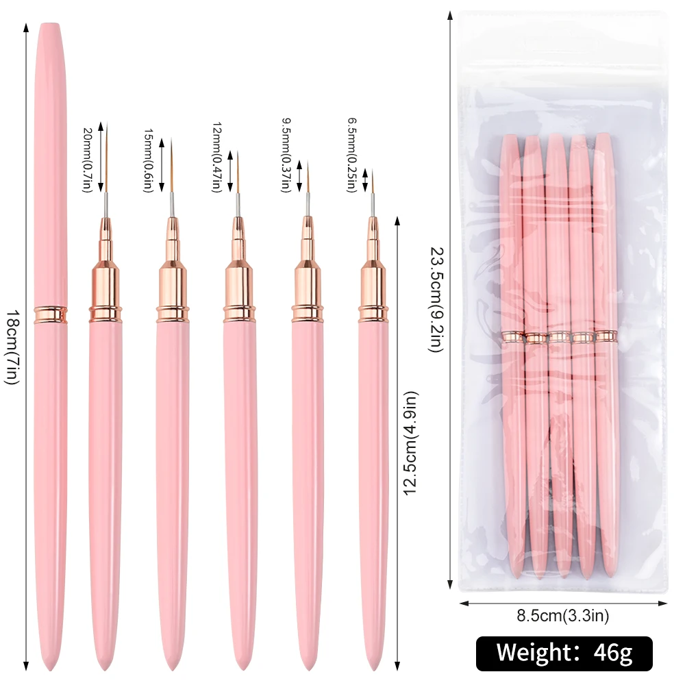 5/10 stücke Rosa/Schwarz Nail art Liner/Malerei Pinsel Ultra-dünne Linie Zeichnung Werkzeug 4/8/12/20/25mm Professionelle Nagel Liner Stift Werkzeug – Detail 4
