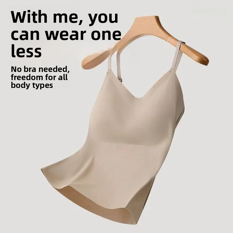 Summer Thin Seamless Ice Silk Strapless Bra Vest Fixed Chest Pad Backless Slimming Base Layer Sports Bra Top for Women