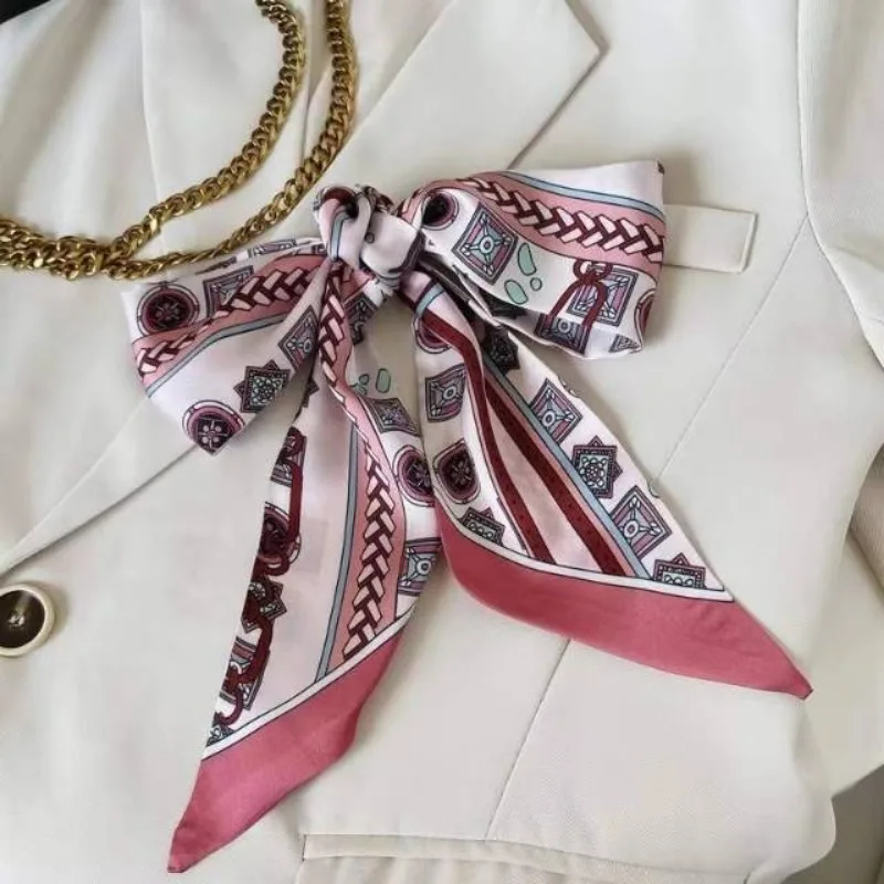 2024 Long Silk Scarf Bag Tie Lady Neck Skinny Scarves Hairband Foulard Horse Print Brand Lady Neckerchief Ribbon Scarf Spring