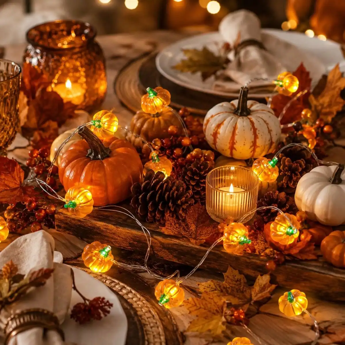 1pc 20/30LED Halloween Pumpkin Shape LED String Battery Powered Copper Wire Lights For Home Indoor Holiday Autumn Festival Decor
