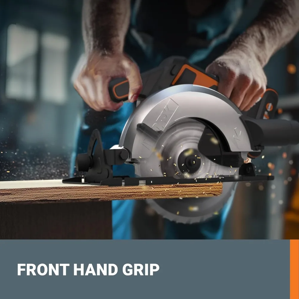 워크스 20V 무선 원형 톱, 6.5인치 절단 깊이 및 4700 RPM, 2.0Ah 배터리 포함