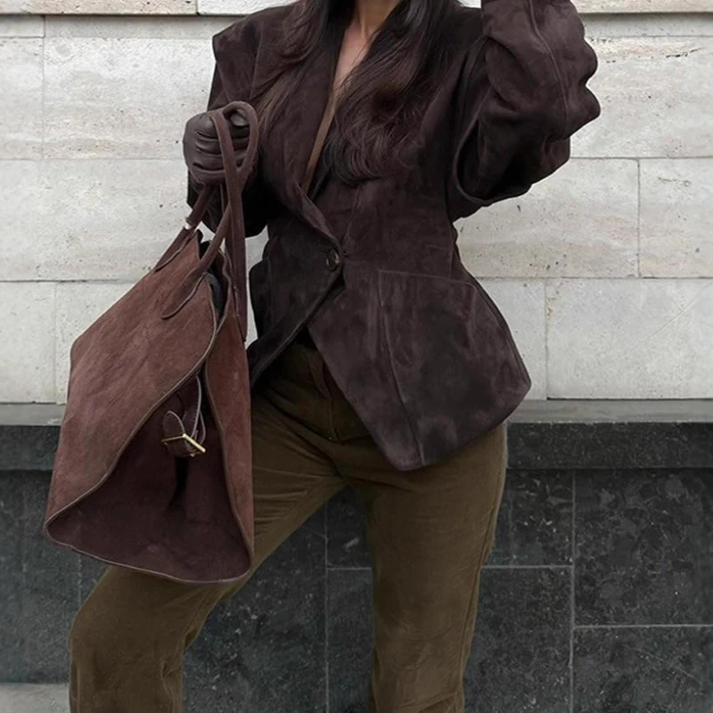 Vintage jacket jacket 2025 women's clothing personality street style lapel waist buckle jacket