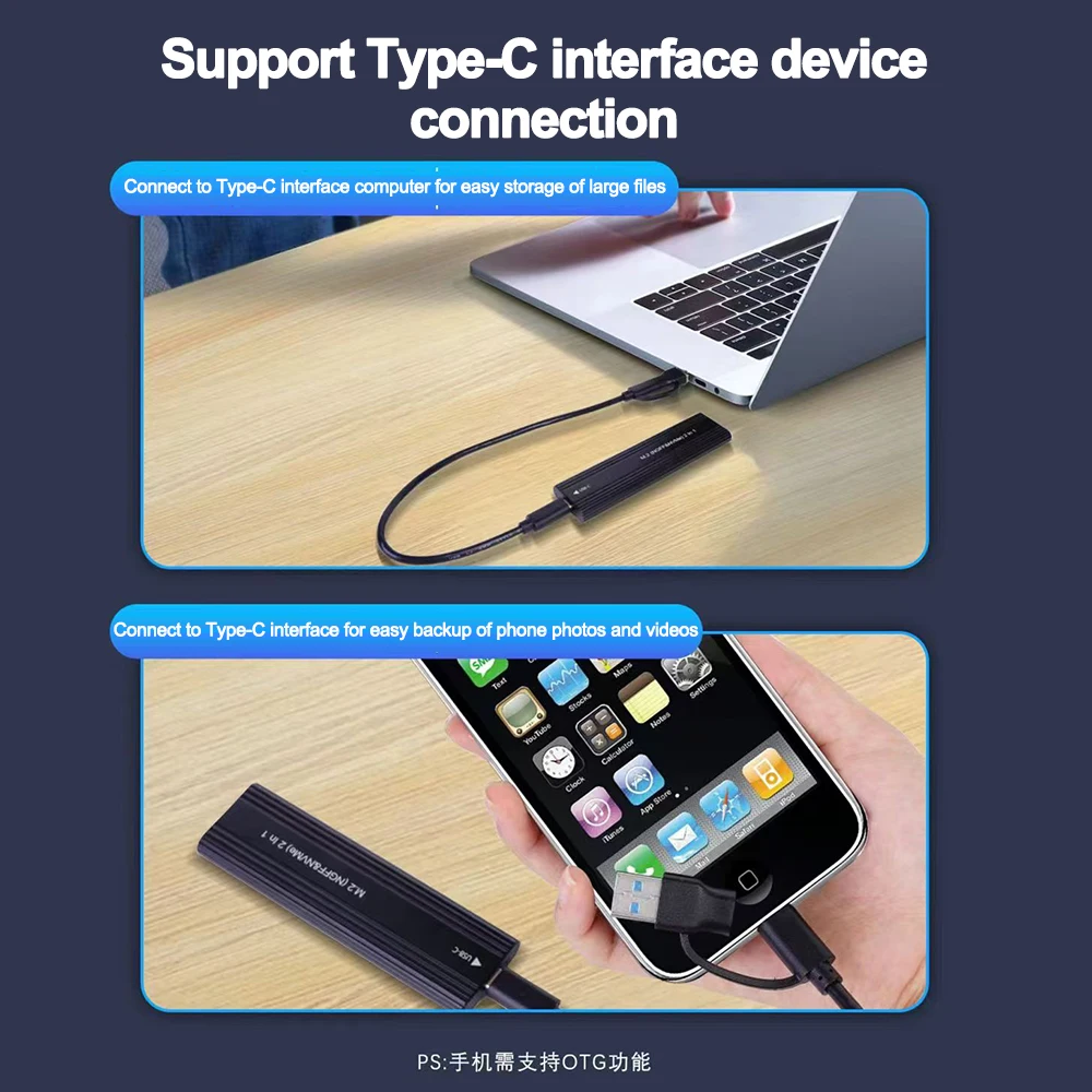 M.2 NVME NGFF SATA Gehäuse M2 SSD Gehäuse Dual Protokolle USB 3.1 Typ C SSD Adapter 10 Gbit/s zu NVMe SATA Externe Festplatte Box – Detail 8