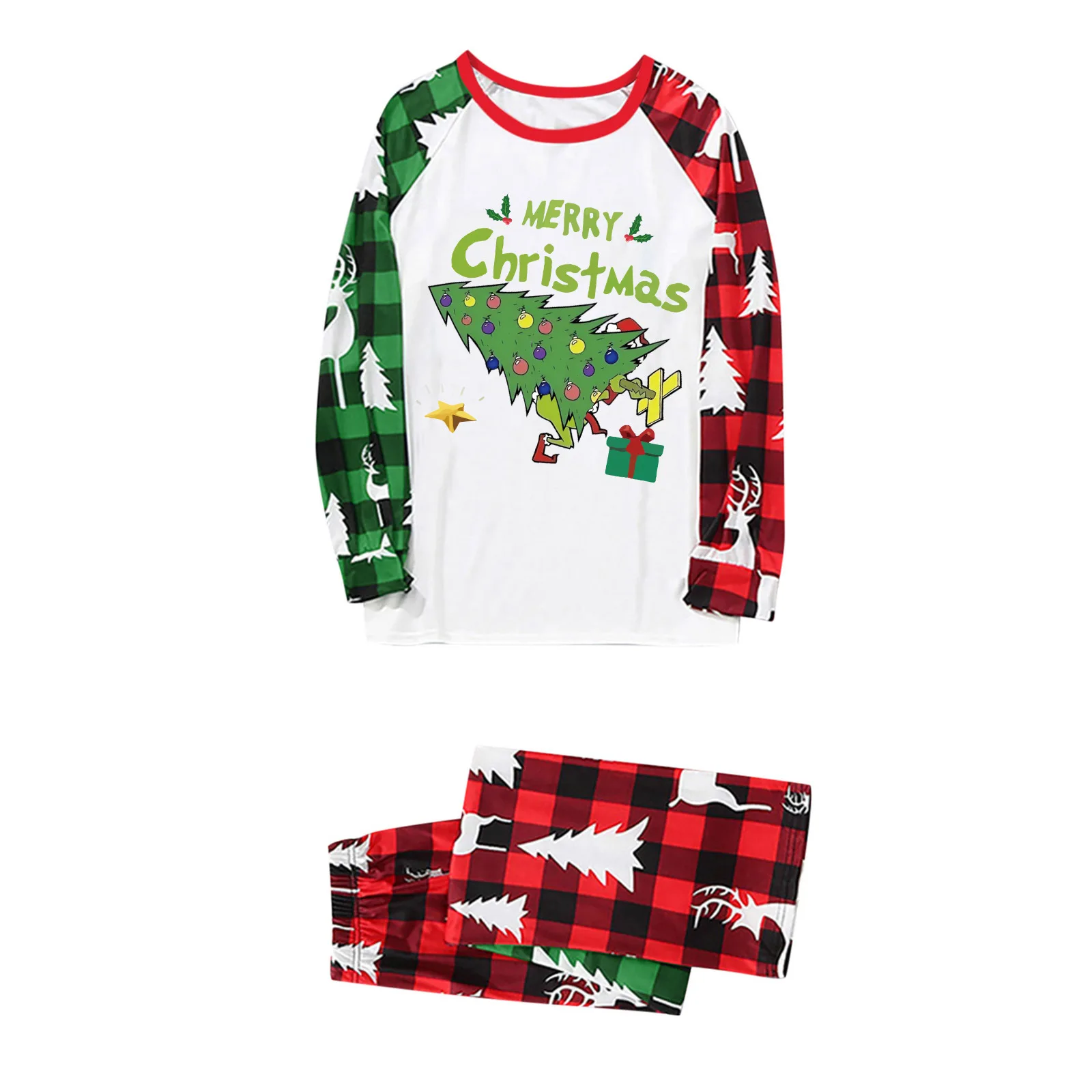 Christmas Home Clothes Family Set Plaid Elk Christmas Tree Print Pijamas Nightwear Family Matching Outfits Xmas Sleepwear