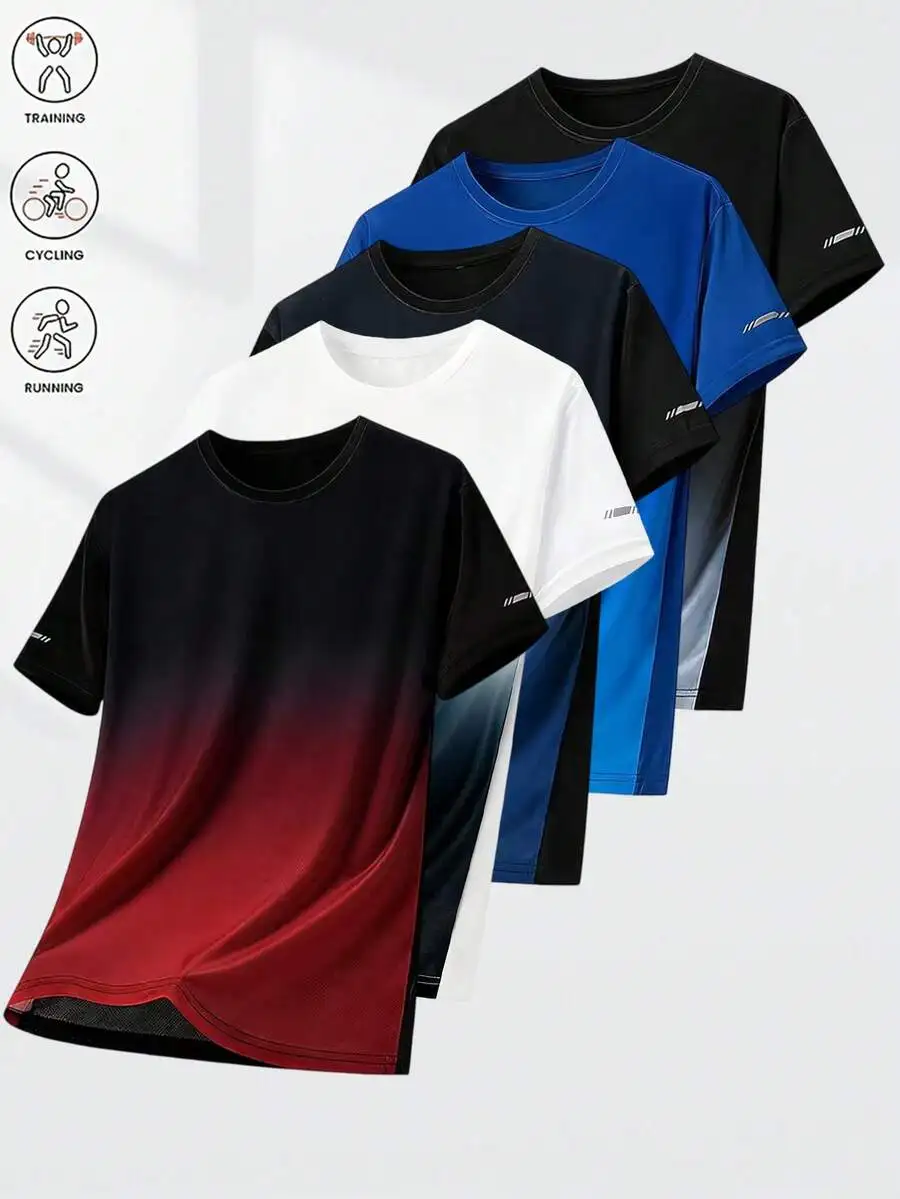 

5pcs Set 2026 Spring Summer Mens Sports T-Shirts Outdoor Running Fitness Casual Tees