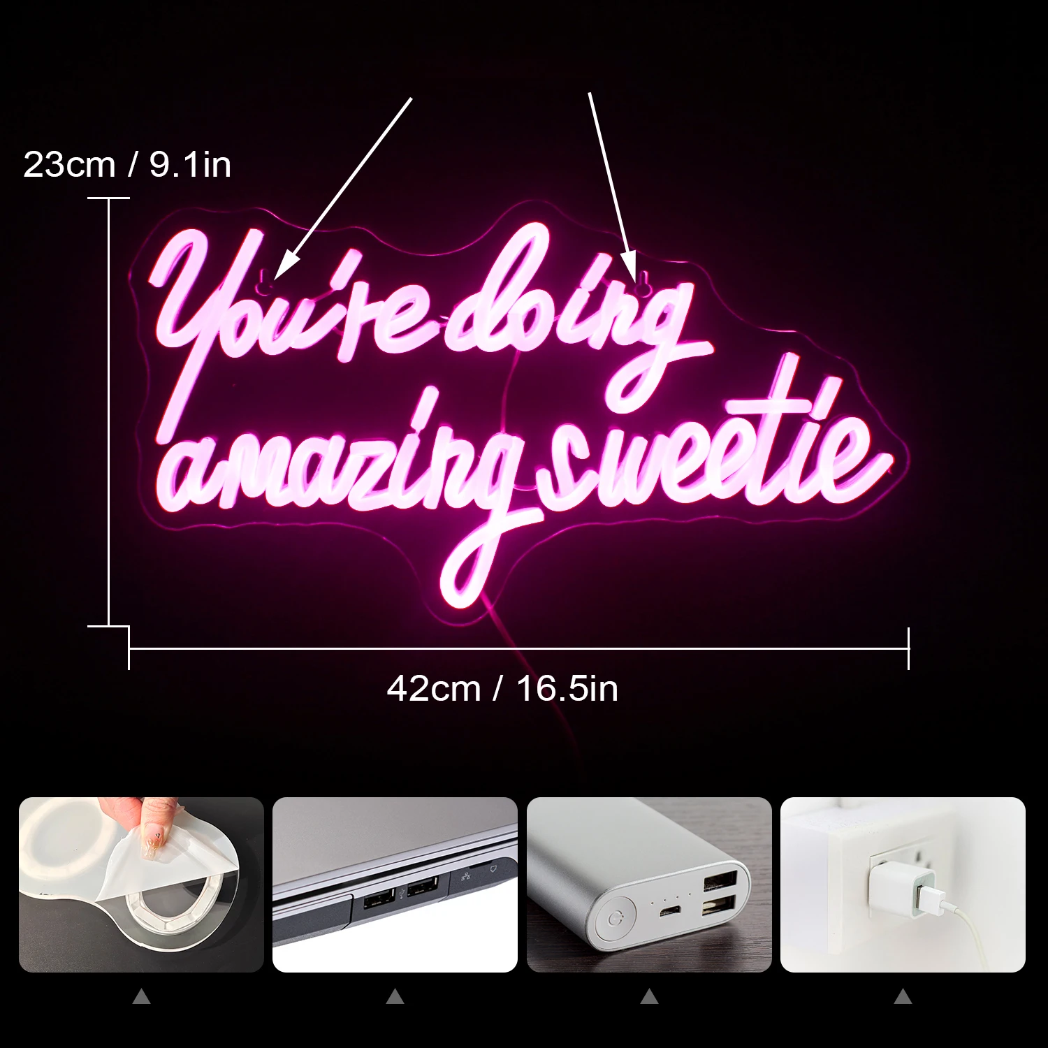 You're Doing Amazing Sweetie Neon Sign, letreros Led rosas para pared de dormitorio, 10 letreros de neón regulables para decoración de fiesta en casa de dormitorio de niña