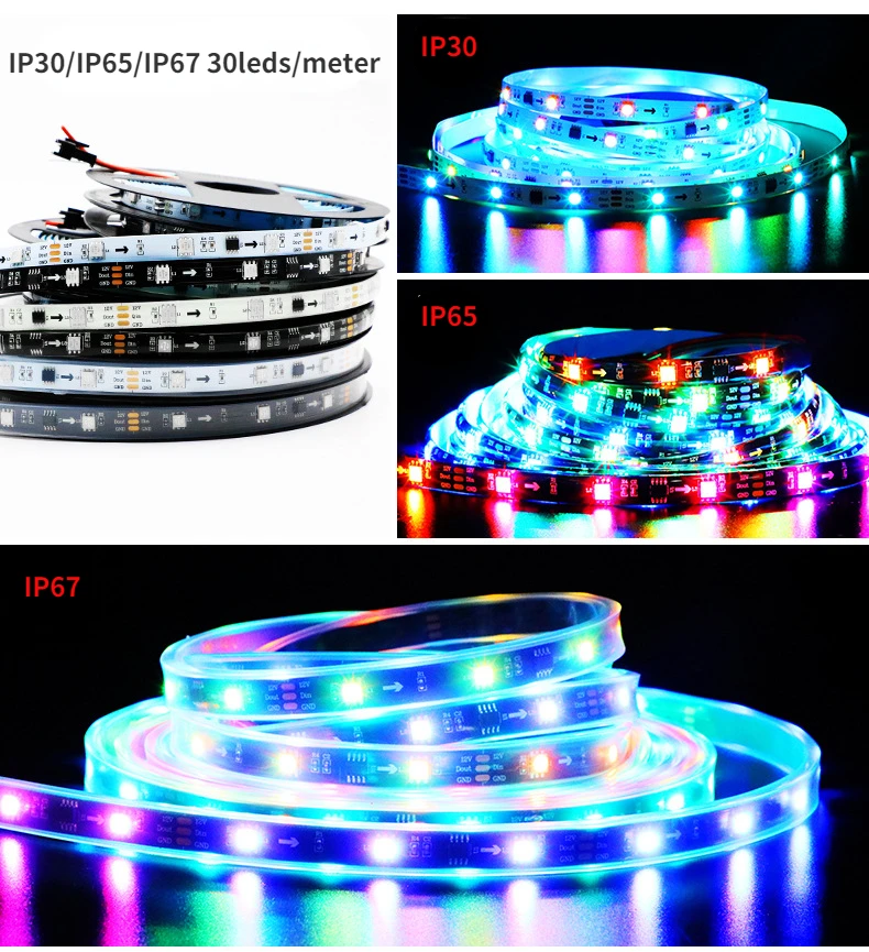 

WS2811 RGB Led Strip Light 5050 SMD Addressable 30 48 60 72 LEDs External 1 IC Control 3 Leds High Bright Led Lights DC12V