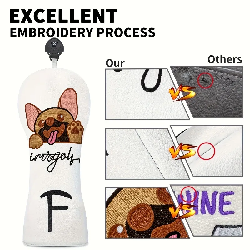 1pc Puppy Golf Head Cover - Cute Bulldog Design with "Integol" Words, Durable Golf Club Cover, Ball Head Protective Head Cover
