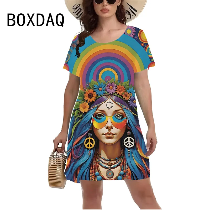 3D Fun Girl Face Printed Pattern Dress Women Casual Short Sleeve O-Neck A-Line Dress Fashion Hip-Hop Personality Dress Vestidos