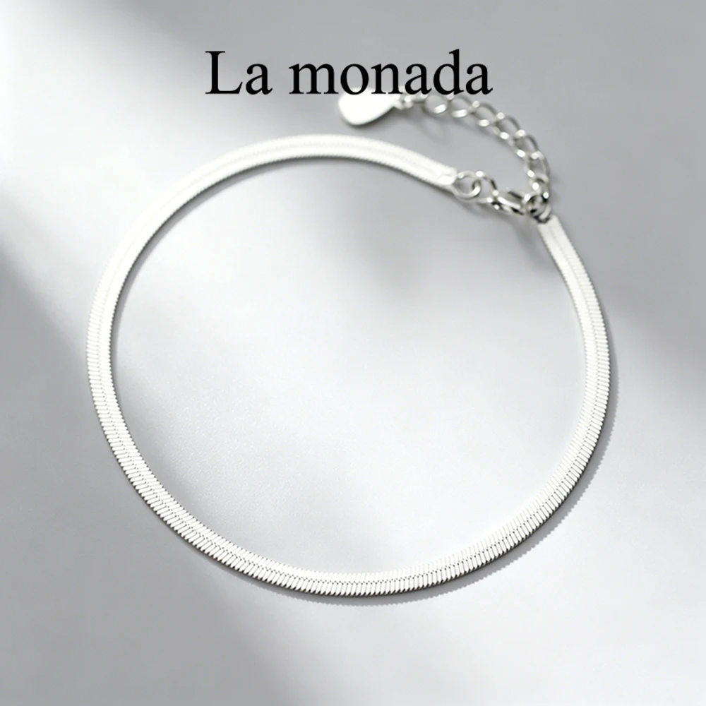 

Minimalist 925 Sterling Silver Snake Chain Bracelet for Women Dainty Flat Herringbone Chain Design Fine Silver 925 Jewelry